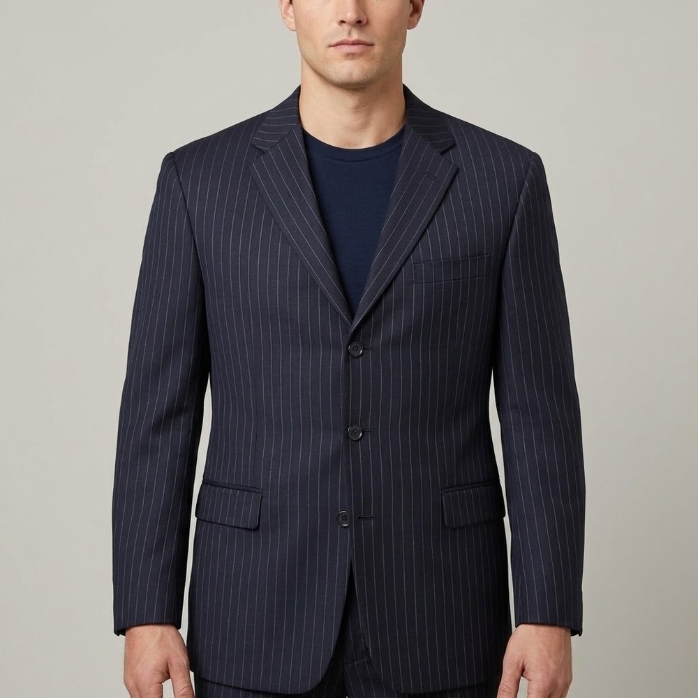 Hart Schaffner Marx Pinstripe Suit Jacket Blazer Mens 42R Navy Wool EUC